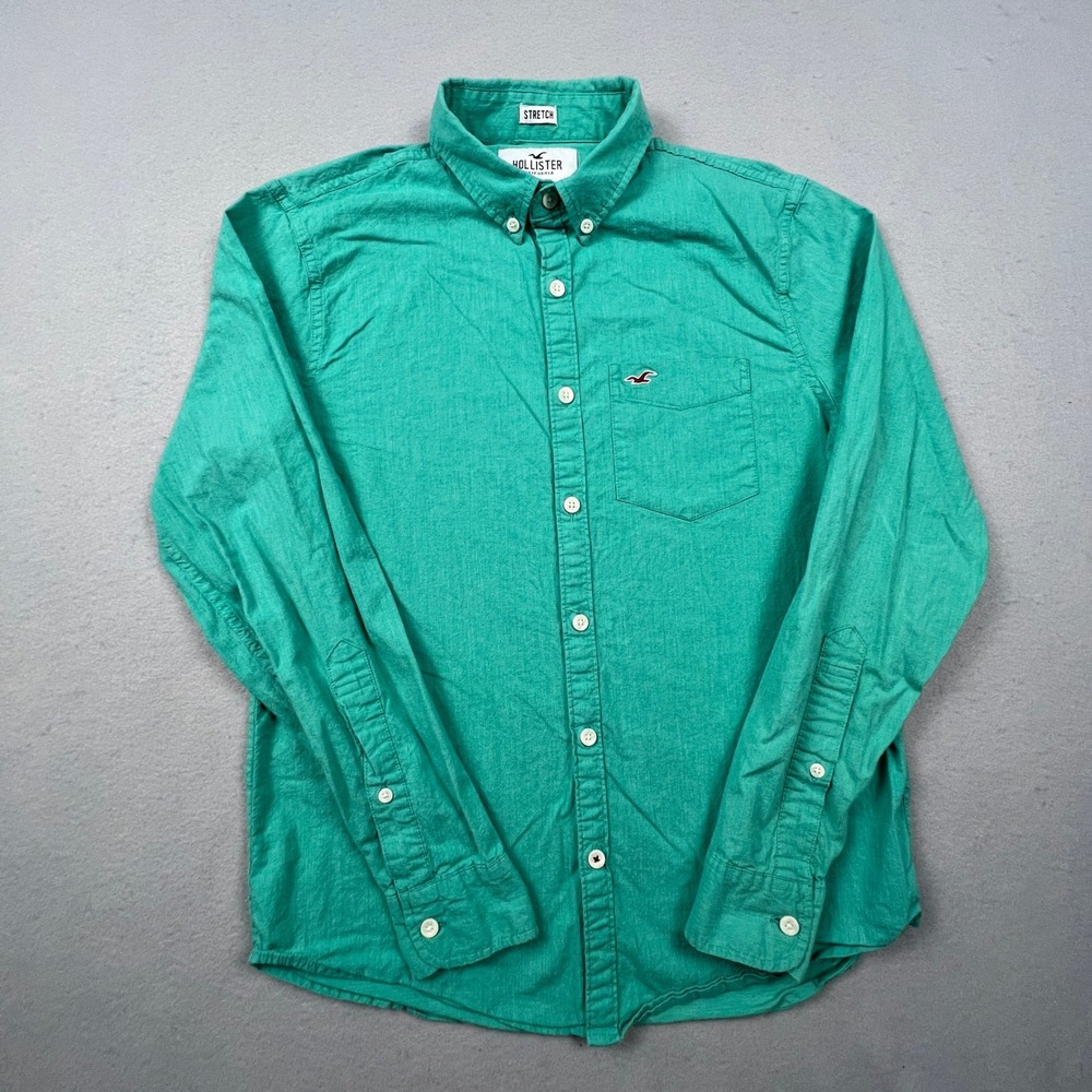 Hollister Button Down Shirt Mens S Green Epic Flex Stretch Longโ Sleeve Preppy